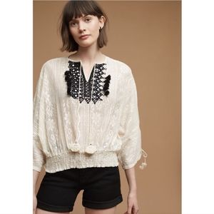Anthropologie Vineet Bahl Iona Peasant Embroidered Top, size L